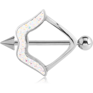 SURGICAL STEEL CRYSTALINE JEWELLED NIPPLE SHIELD - CROSSBOW