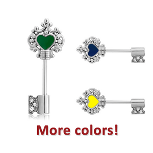 SURGICAL STEEL ENAMEL NIPPLE SHIELD - HEART KEY