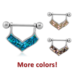 SURGICAL STEEL SYNTHETIC MOTHER OF PEARL MOSAIC NIPPLE SHIELD - V