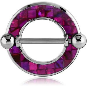 SURGICAL STEEL SYNTHETIC MOTHER OF PEARL MOSAIC NIPPLE SHIELD - ROUND