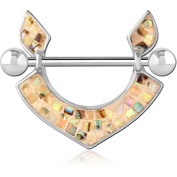 SURGICAL STEEL SYNTHETIC MOTHER OF PEARL MOSAIC NIPPLE SHIELD