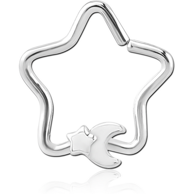 SURGICAL STEEL OPEN STAR SEAMLESS RING - CRESCENT AND STAR