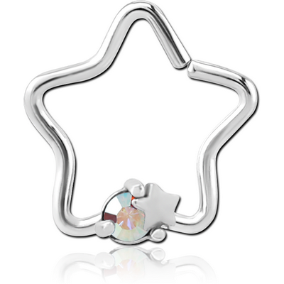 SURGICAL STEEL JEWELLED OPEN STAR SEAMLESS RING - STAR AND GEM