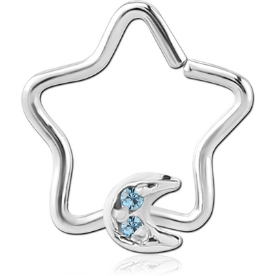 SURGICAL STEEL JEWELLED OPEN STAR SEAMLESS RING - CRESCENT PRONGS
