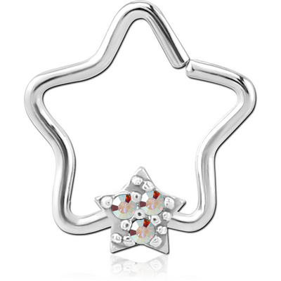 SURGICAL STEEL JEWELLED OPEN STAR SEAMLESS RING - STAR PRONGS