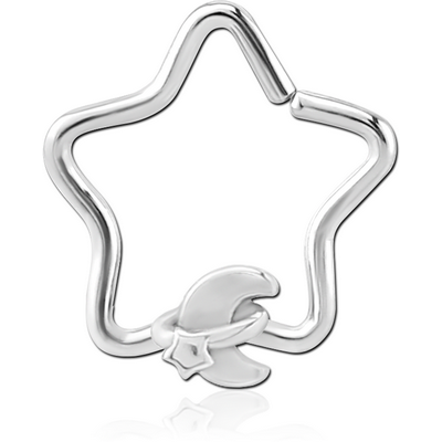 SURGICAL STEEL OPEN STAR SEAMLESS RING - ANNULAR ECLIPSE AND STAR