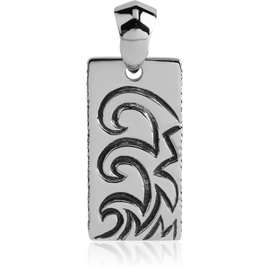 SURGICAL STEEL PENDANT - WAVES ON RECTANGLE