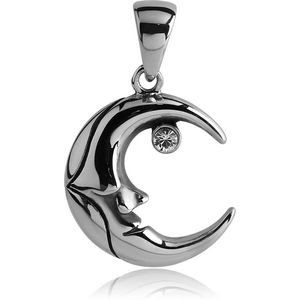 SURGICAL STEEL JEWELLED PENDANT - CRESCENT