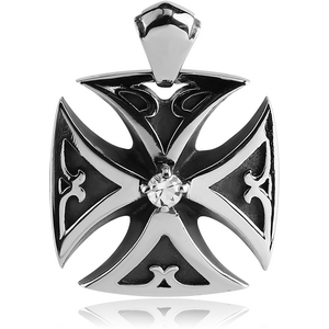 SURGICAL STEEL JEWELLED PENDANT - IRON CROSS