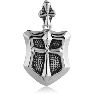 SURGICAL STEEL PENDANT - SHIELD WITH CROSS