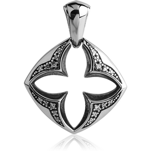 SURGICAL STEEL JEWELLED PENDANT - CROSS CUT FROM RHOMBUS