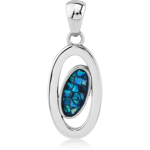 SURGICAL STEEL SYNTHETIC MOTHER OF PEARL MOSAIC PENDANT