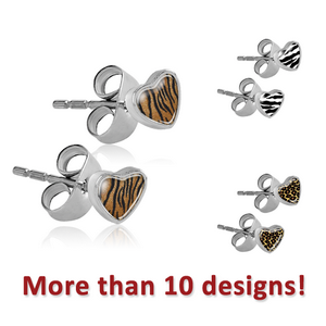 SURGICAL STEEL PICTURE EAR STUDS - HEART