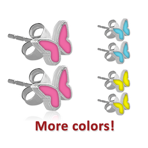 SURGICAL STEEL ENAMEL EAR STUDS - BUTTERFLY