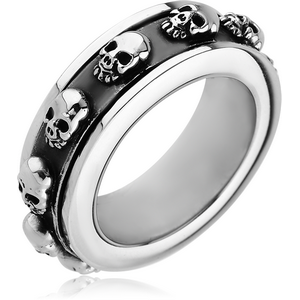 SURGICAL STEEL RING - SPINNING SKULLS