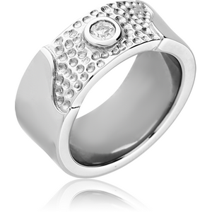SURGICAL STEEL JEWELLED RING - HAMMERED TOP