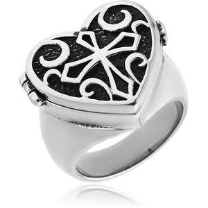 SURGICAL STEEL RING - CROSS IN HEART
