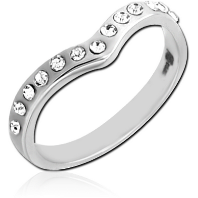 SURGICAL STEEL JEWELLED RING - V SHAPE