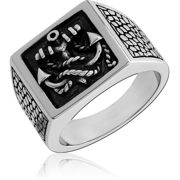 SURGICAL STEEL RING - ROPE AND ANCHOR