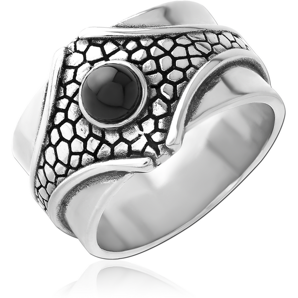 SURGICAL STEEL RING WITH ONYX - WIDE BAND EYE