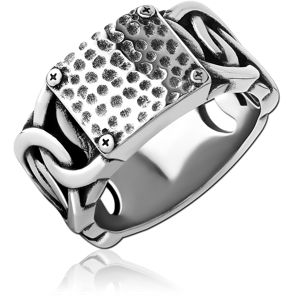 SURGICAL STEEL RING - CHAIN BAND WITH TOP PLATE
