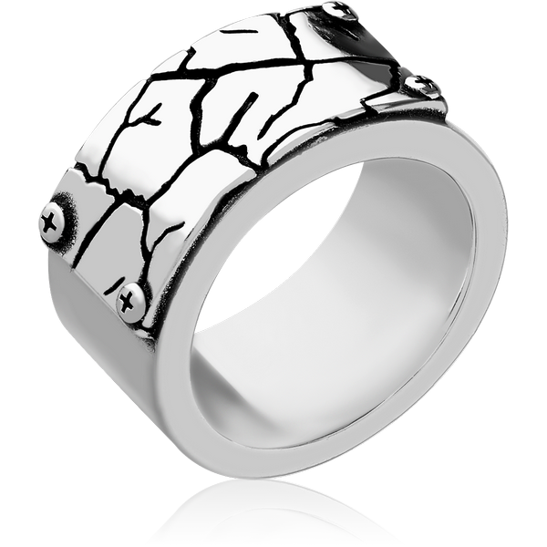 SURGICAL STEEL RING - WIDE BAND WITH TEXTURE PLATE