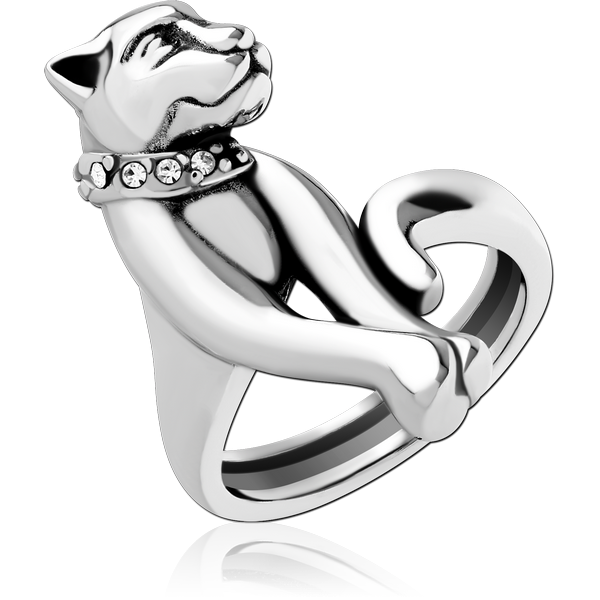 SURGICAL STEEL JEWELLED RING - SITTING TIGER