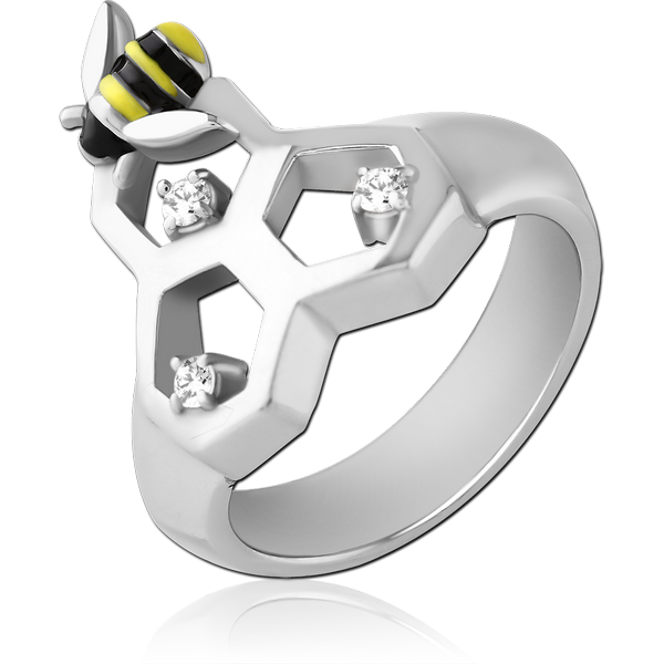 SURGICAL STEEL JEWELLED RING - BEE AND A HIVE