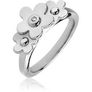 SURGICAL STEEL JEWELLED RING - THREE FLOWERS
