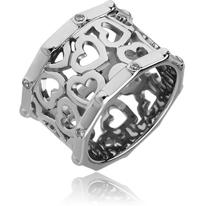 SURGICAL STEEL JEWELLED RING - HEARTS