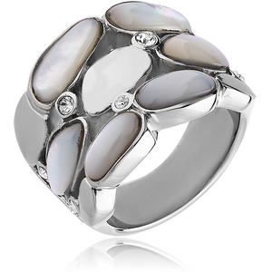 SURGICAL STEEL JEWELLED RING WITH SHELL INLAY