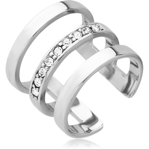 SURGICAL STEEL JEWELLED OPEN RING - TREE LINES WITH STONES ON CENTER LINE
