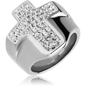 SURGICAL STEEL CRYSTALINE JEWELLED RING - CROSS