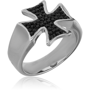 SURGICAL STEEL CRYSTALINE JEWELLED RING - IRON CROSS