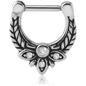 SURGICAL STEEL JEWELLED HINGED SEPTUM CLICKER - FILIGREE