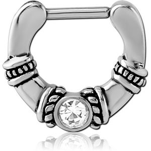 SURGICAL STEEL JEWELLED HINGED SEPTUM CLICKER - FILIGREE