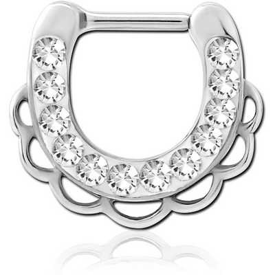 SURGICAL STEEL ROUND CRYSTALINE JEWELLED HINGED SEPTUM CLICKER