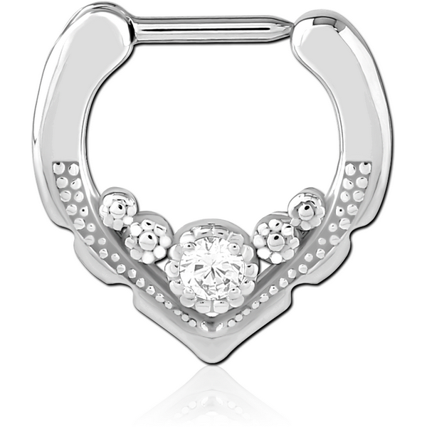 SURGICAL STEEL JEWELLED HINGED SEPTUM CLICKER RING