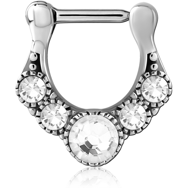 SURGICAL STEEL JEWELLED HINGED SEPTUM CLICKER RING