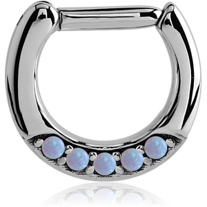 SURGICAL STEEL ROUND SYNTHETIC OPAL HINGED SEPTUM CLICKER