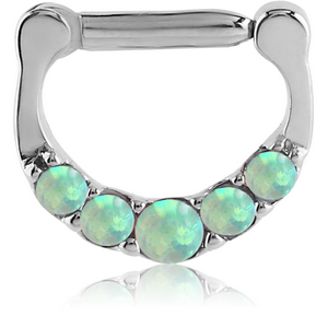 SURGICAL STEEL ROUND SYNTHETIC OPAL HINGED SEPTUM RING CLICKER