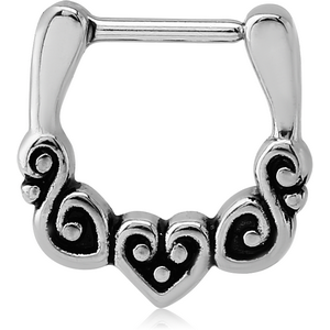 SURGICAL STEEL HINGED SEPTUM CLICKER - HEART