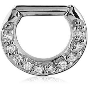 SURGICAL STEEL ROUND PRONG SET JEWELLED HINGED SEPTUM CLICKER RING