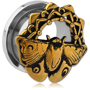 STAINLESS STEEL THREADED TUNNEL WITH BRASS TOP - MOTH FILIGREE