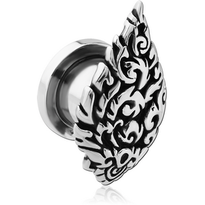 STAINLESS STEEL THREADED TUNNEL WITH RHODIUM PLATED BRASS TOP - LEAF FILIGREE