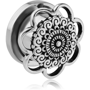STAINLESS STEEL THREADED TUNNEL WITH SURGICAL STEEL TOP - FLOWER FILIGREE