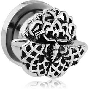 STAINLESS STEEL THREADED TUNNEL WITH RHODIUM PLATED BRASS TOP - MOTH FILIGREE
