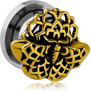 STAINLESS STEEL THREADED TUNNEL WITH BRASS TOP - MOTH FILIGREE