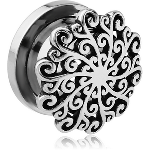 STAINLESS STEEL THREADED TUNNEL WITH RHODIUM PLATED BRASS TOP - FLOWER FILIGREE
