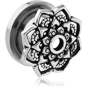 STAINLESS STEEL THREADED TUNNEL WITH RHODIUM PLATED BRASS TOP - FLOWER FILIGREE